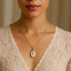 Elegant Gold and Cream Shell Pendant Necklace